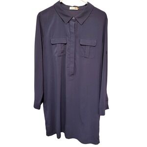 Calvin‎ Klein Navy Shirt Dress Long Sleeve Collard Minimal Chic Size 14